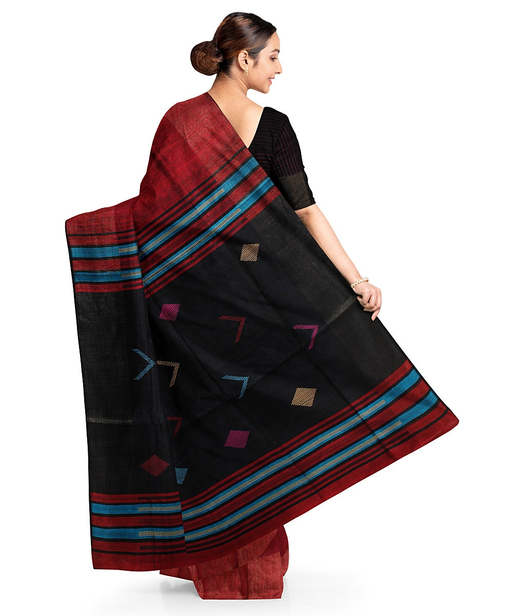 Maroon black handloom raw silk bhagalpur saree