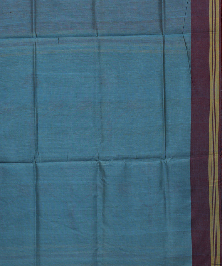 Maroon cyan blue handwoven raw silk bhagalpur saree