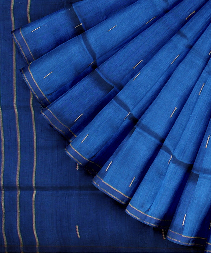 Cyan blue navy blue handwoven raw silk bhagalpur saree