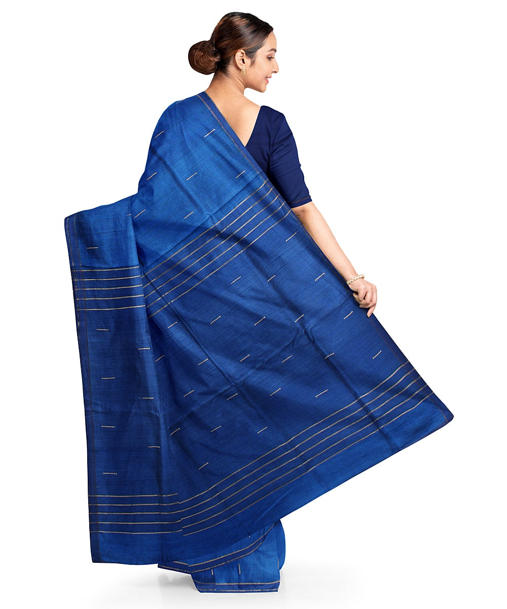 Cyan blue navy blue handwoven raw silk bhagalpur saree