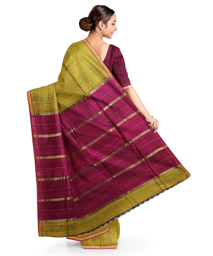 Lime green purple handwoven raw silk bhagalpur saree