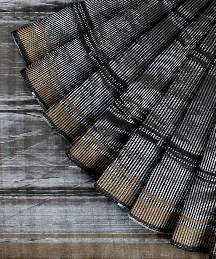 Grey black handwoven raw silk bhagalpur saree