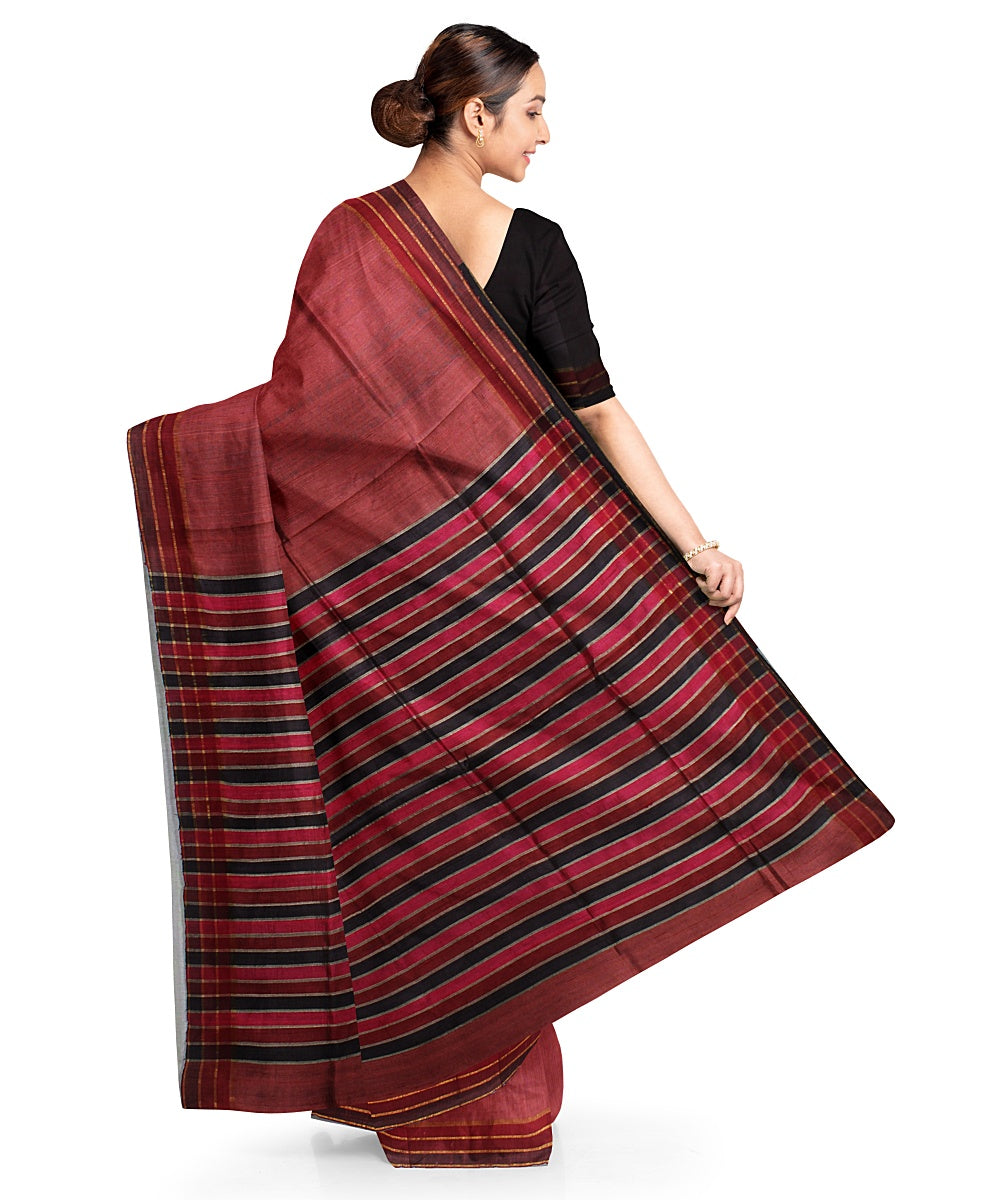 Maroon stripes handwoven raw silk bhagalpur saree