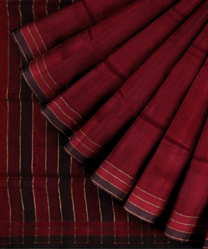 Maroon red handwoven raw silk bhagalpur saree