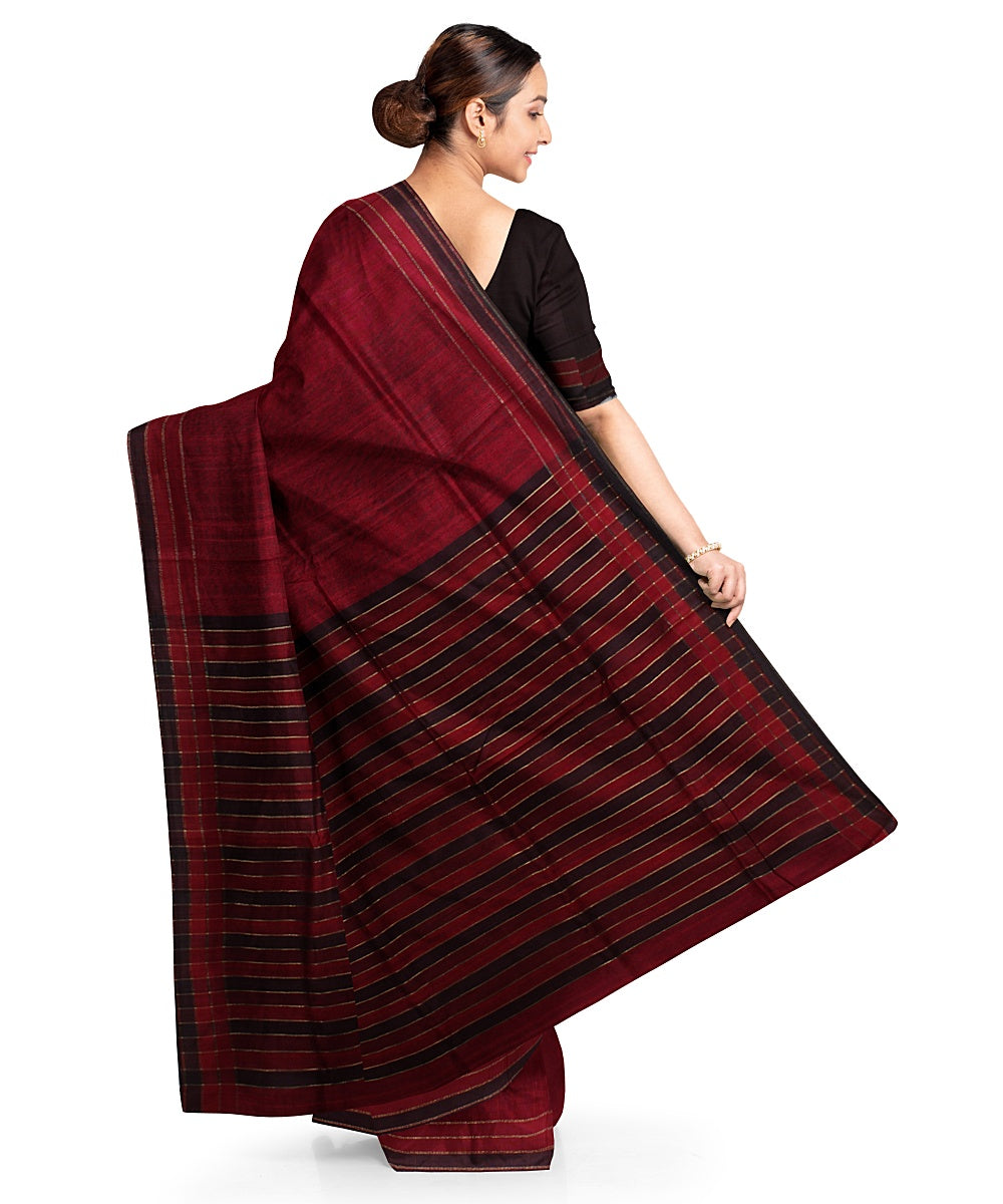 Maroon red handwoven raw silk bhagalpur saree