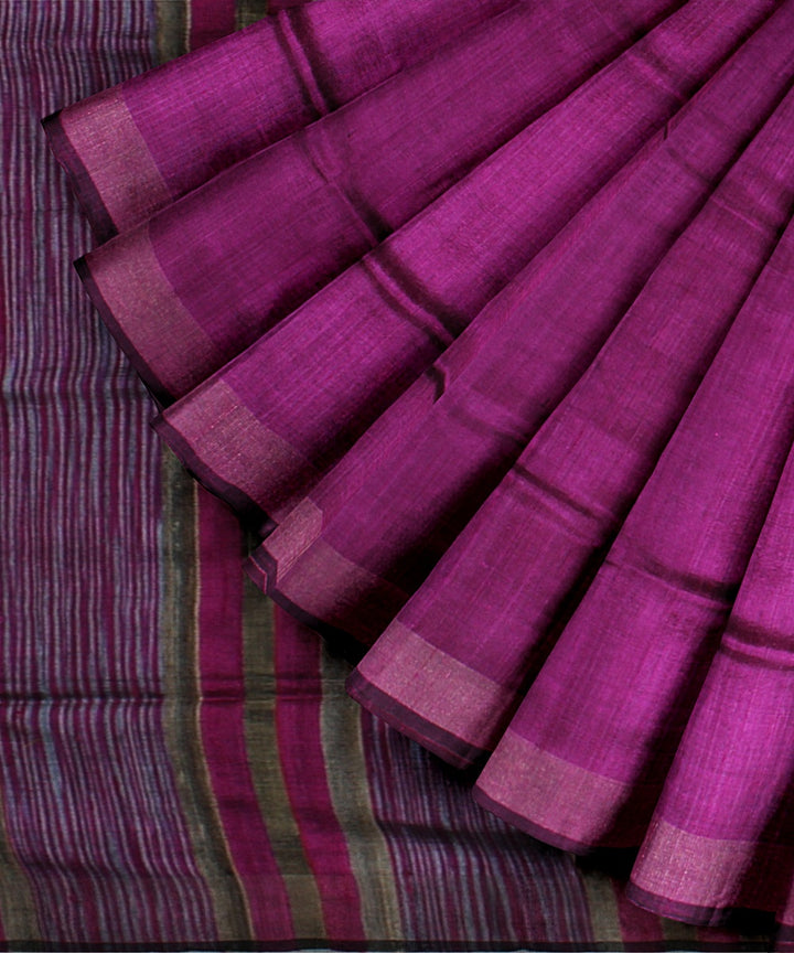 Purple stripes handwoven raw silk bhagalpur saree