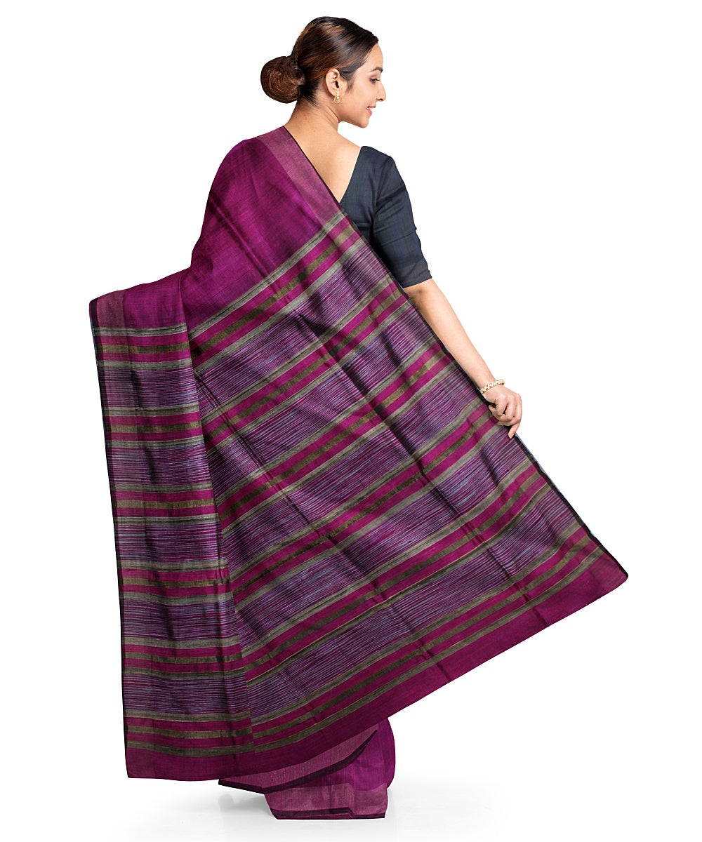 Purple stripes handwoven raw silk bhagalpur saree