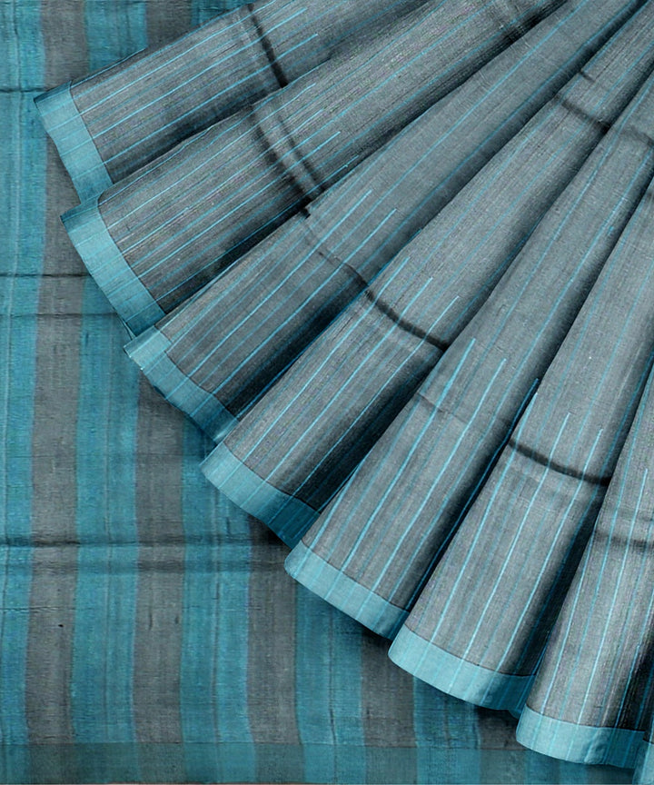 Sky blue cyan blue handwoven raw silk bhagalpur saree