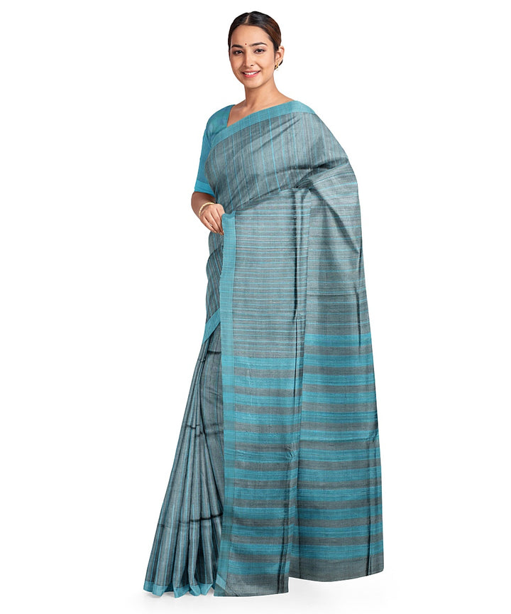 Sky blue cyan blue handwoven raw silk bhagalpur saree