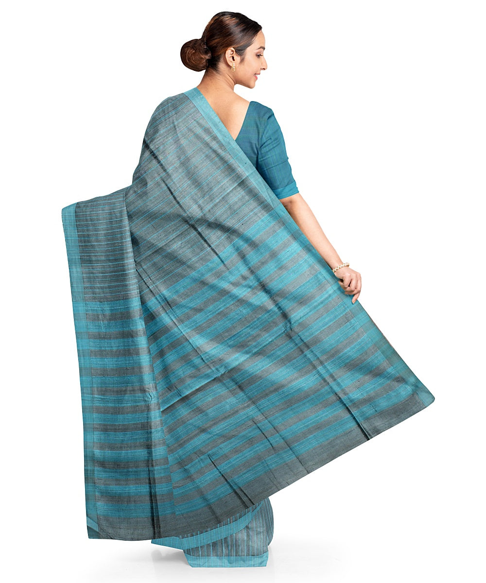 Sky blue cyan blue handwoven raw silk bhagalpur saree