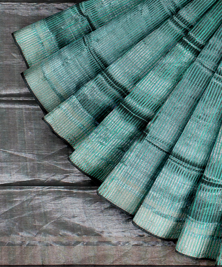 Cyan green grey handwoven raw silk bhagalpur saree