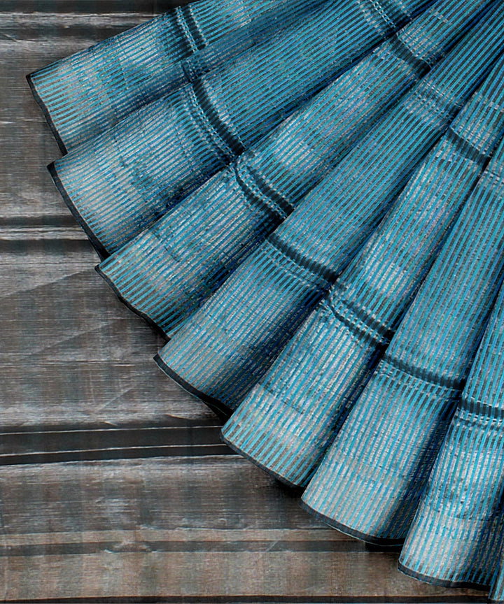 Cyan blue grey handwoven raw silk bhagalpur saree