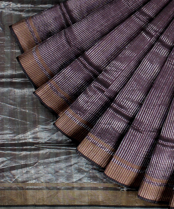 Purple grey handwoven raw silk bhagalpur saree