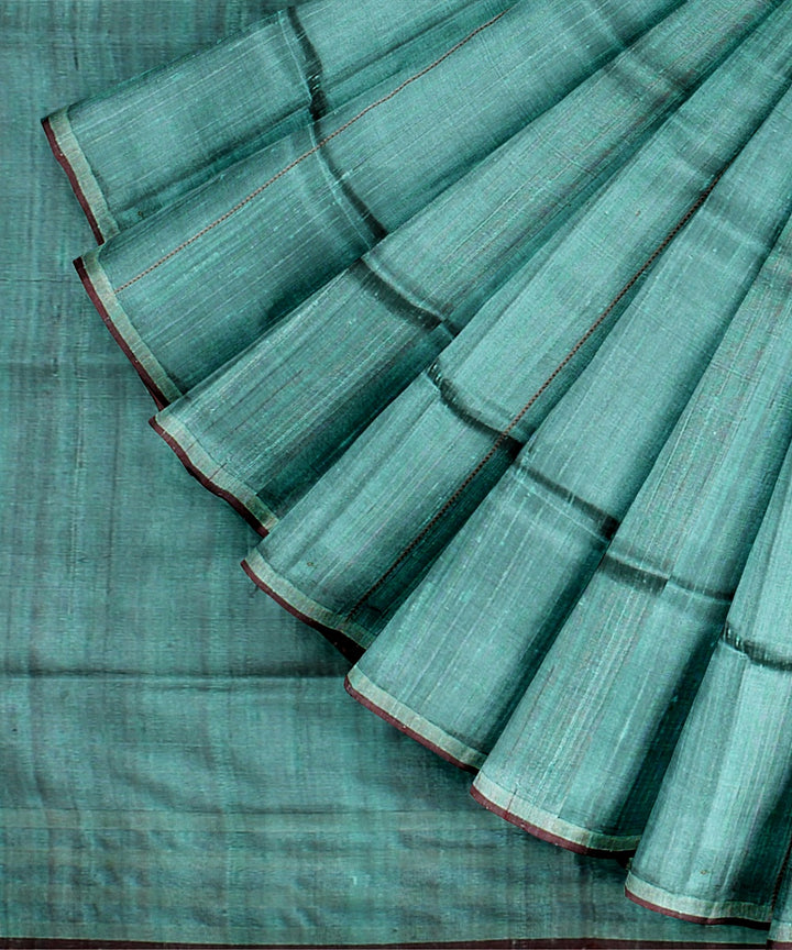 Cyan blue handwoven raw silk bhagalpur saree