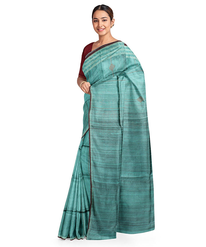 Cyan blue handwoven raw silk bhagalpur saree