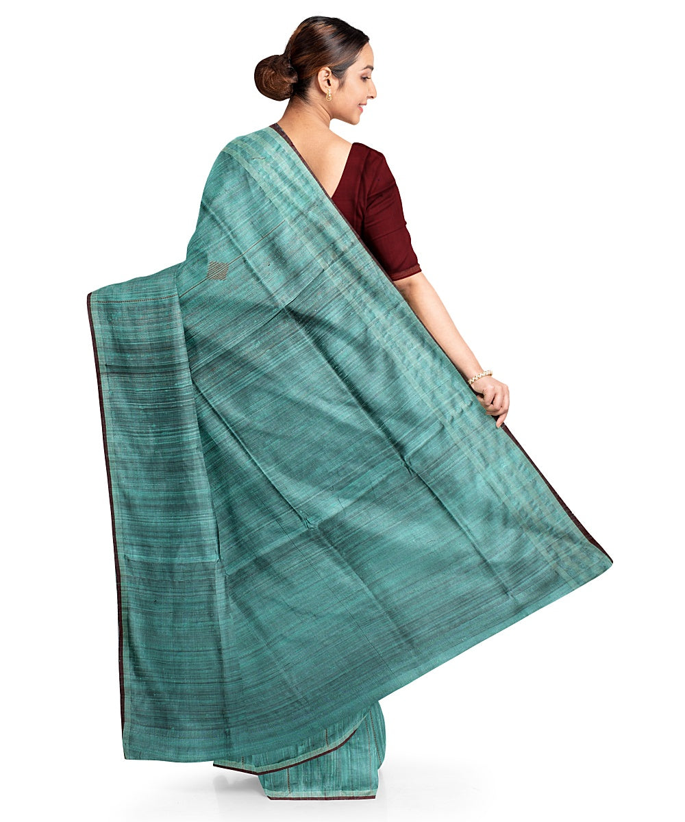 Cyan blue handwoven raw silk bhagalpur saree