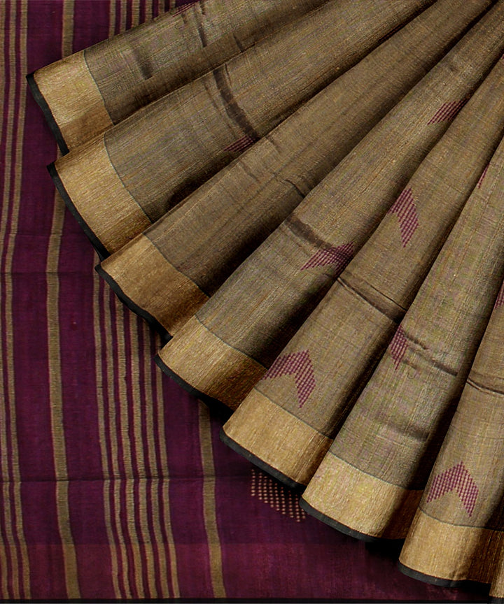 Olive green purple handwoven raw silk bhagalpur saree