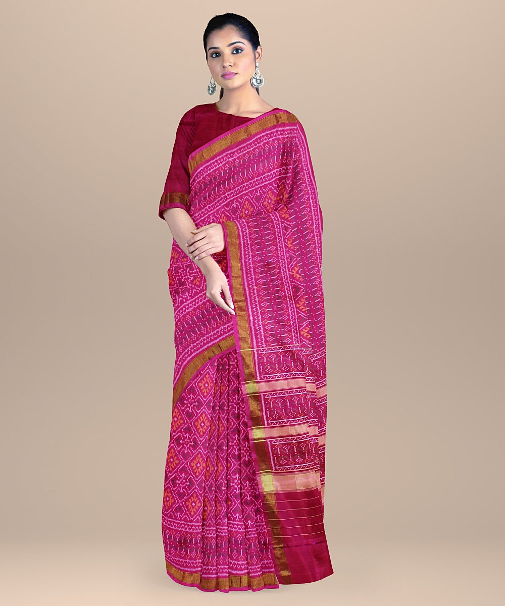 Pink handwoven patola silk saree