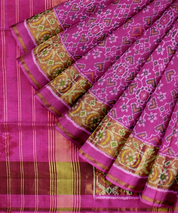 Pink silk handwoven patola saree