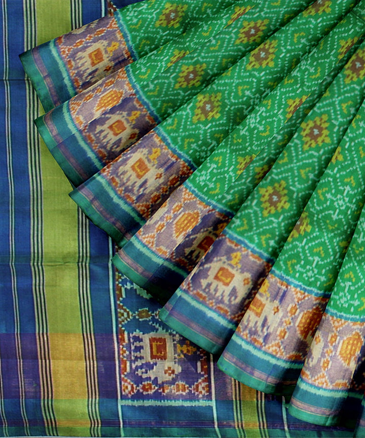 Cyan green silk handwoven patola saree