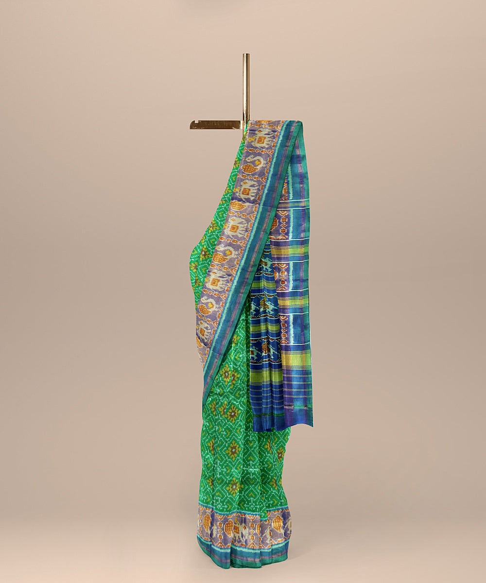 Cyan green silk handwoven patola saree