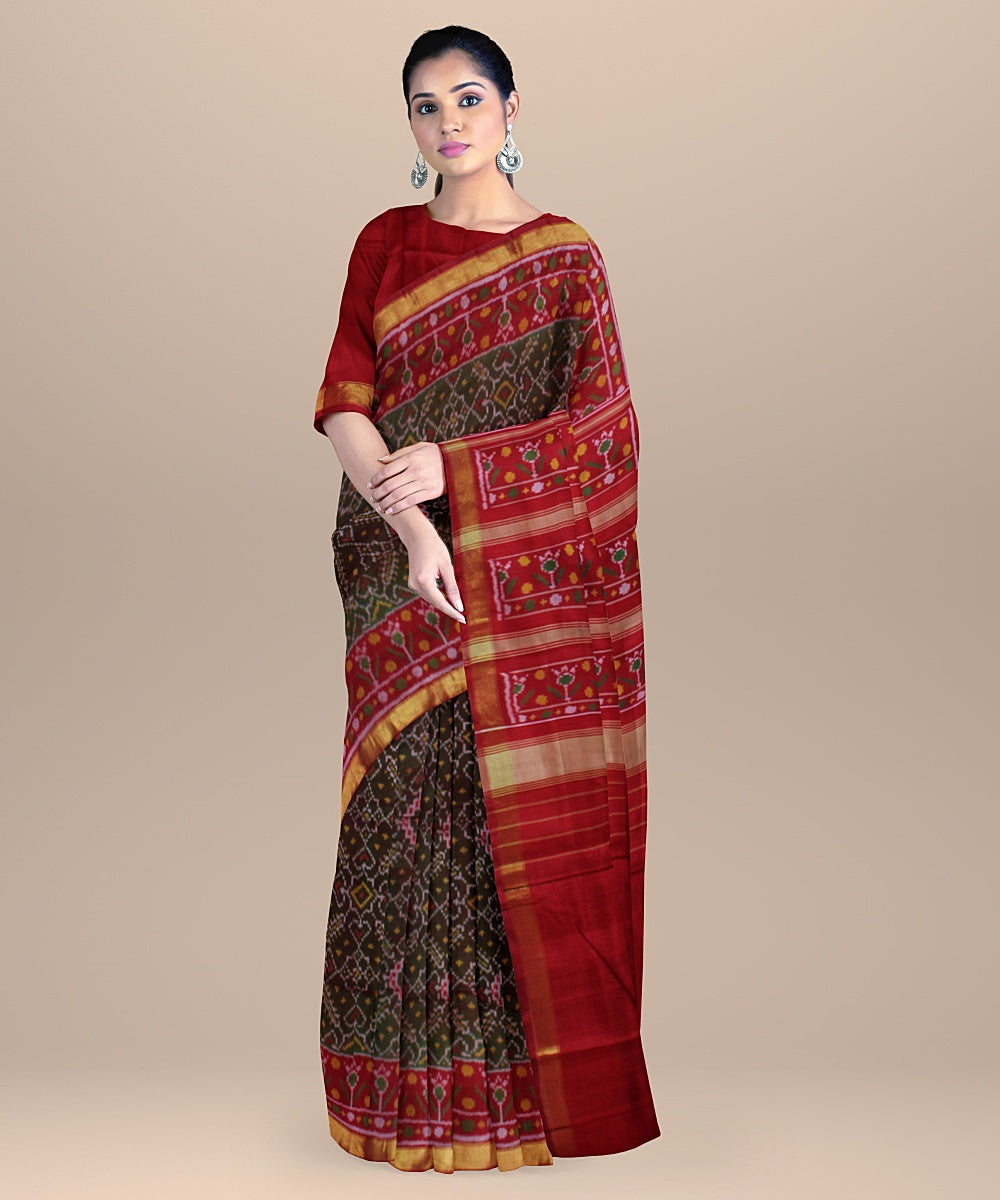 Brown silk handwoven patola saree