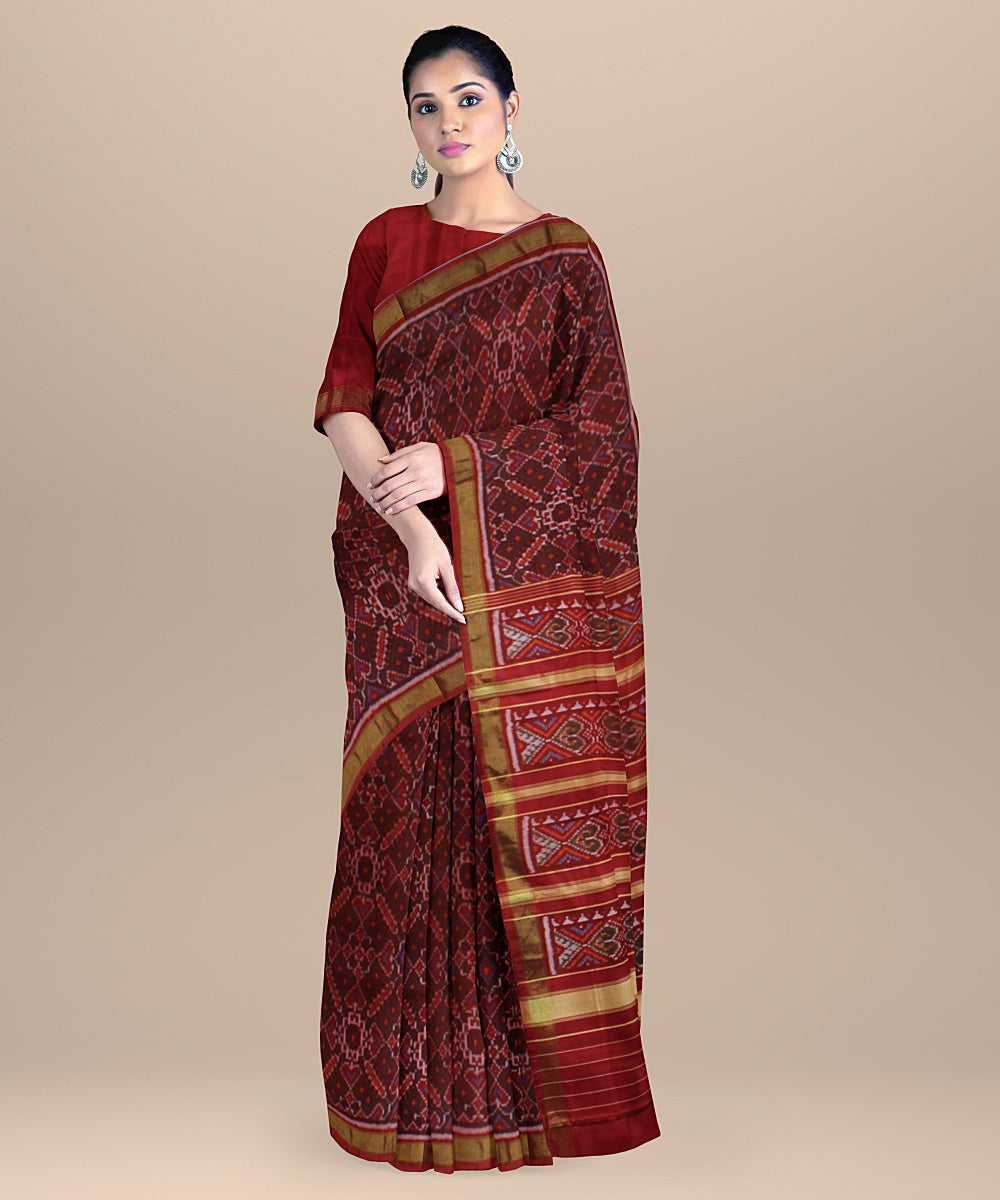 Maroon silk handwoven patola saree