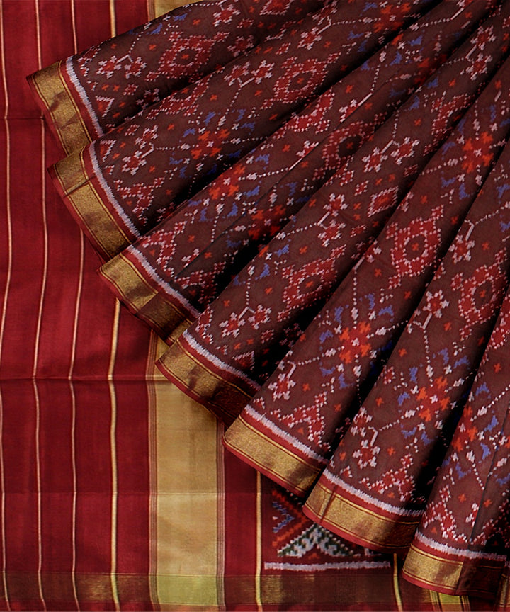 Maroon silk patola handwoven saree