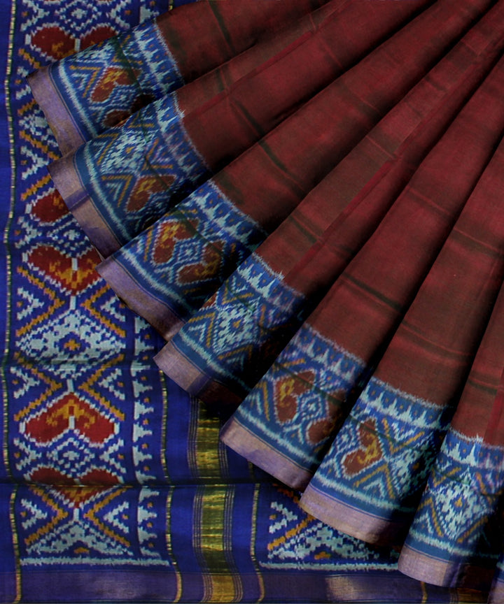 Maroon blue silk handwoven patola saree