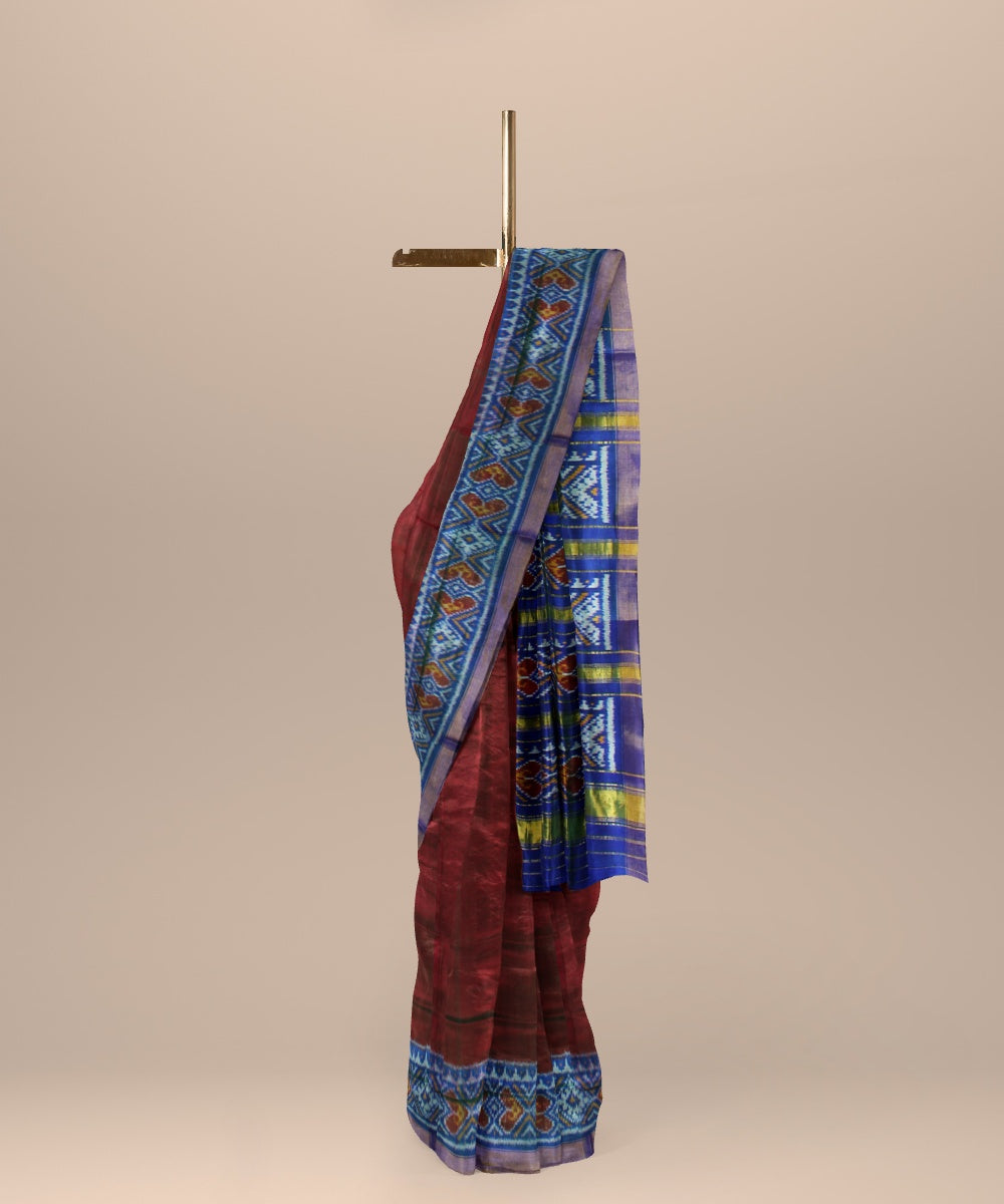 Maroon blue silk handwoven patola saree