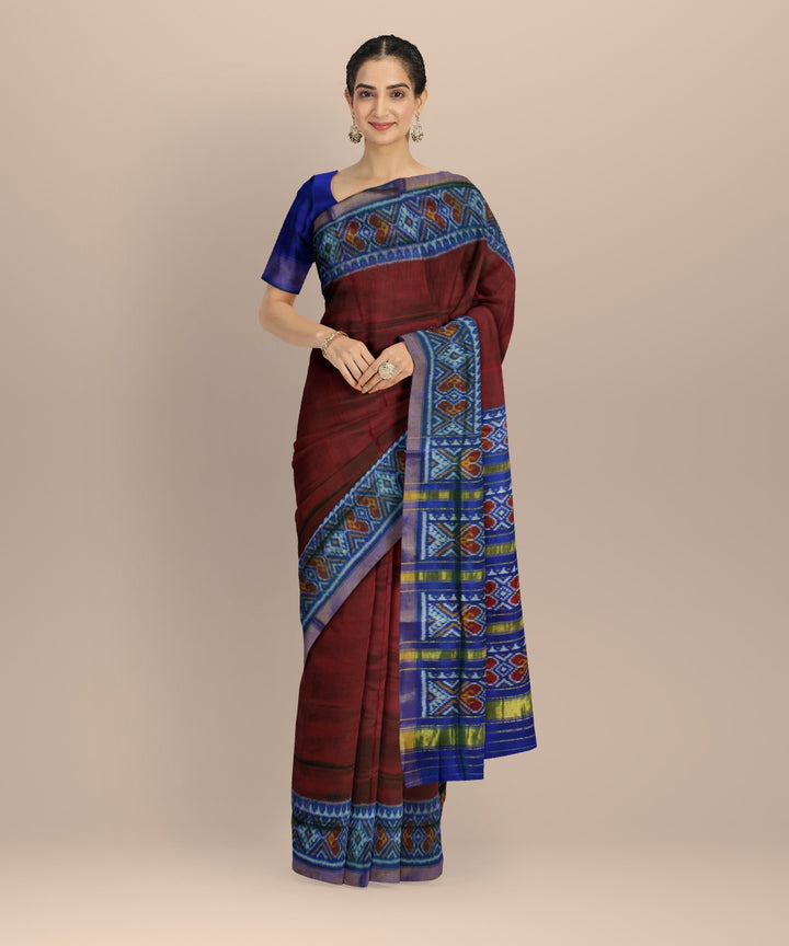 Maroon blue silk handwoven patola saree