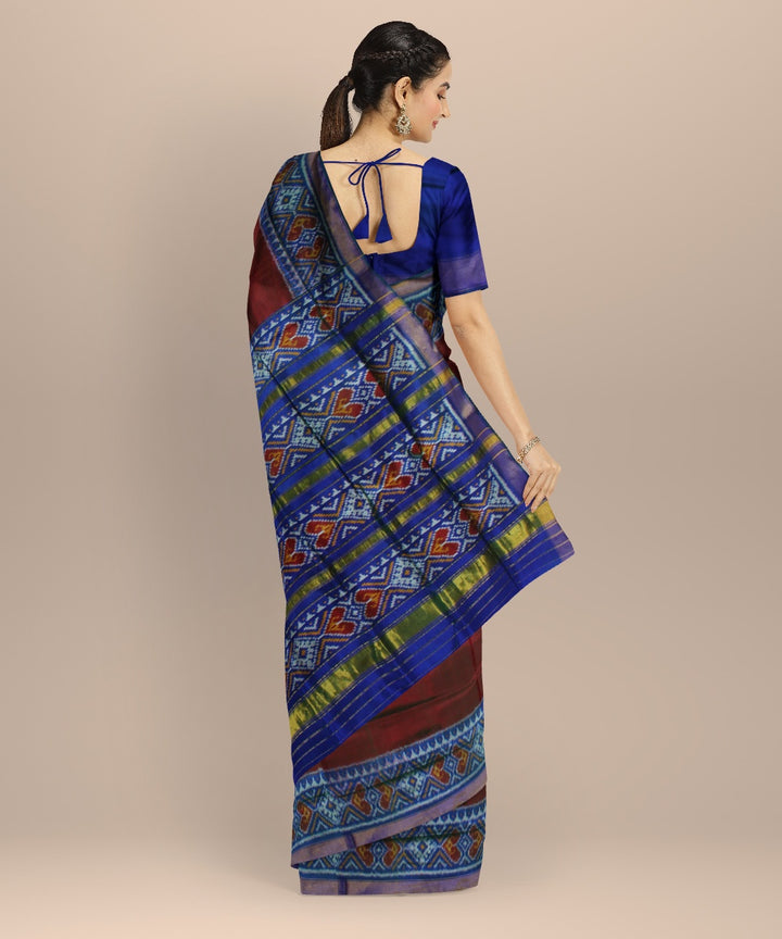 Maroon blue silk handwoven patola saree