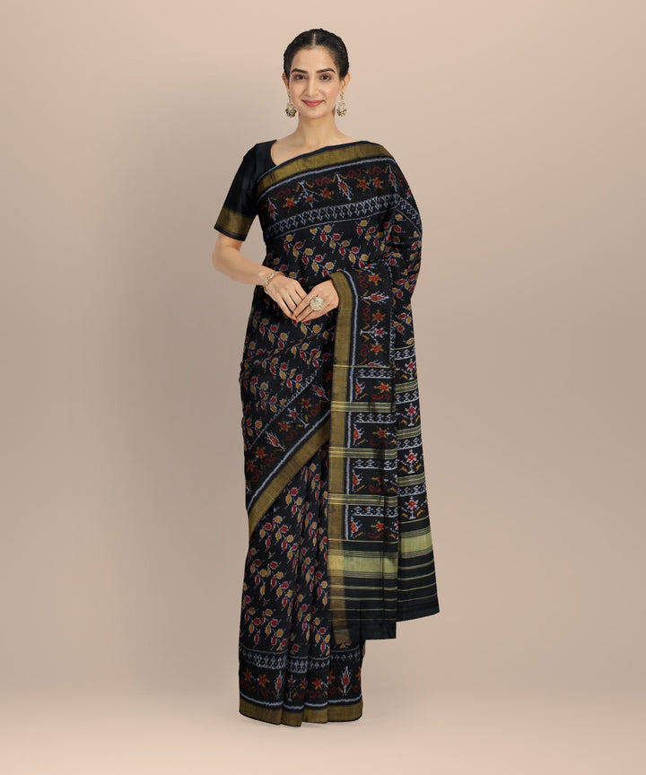 Black beige silk handwoven patola saree