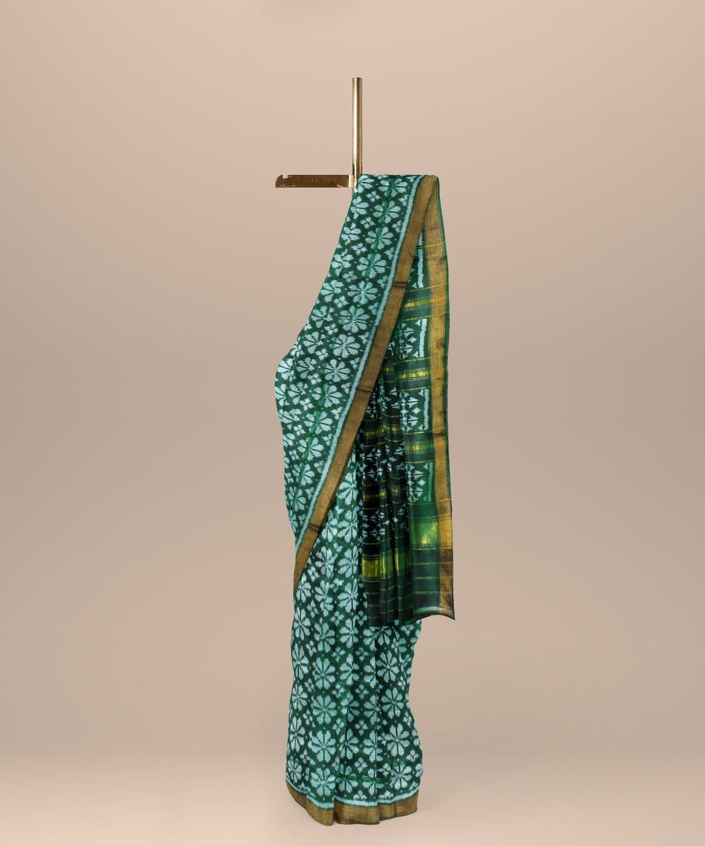 Dark green offwhite silk handwoven patola saree