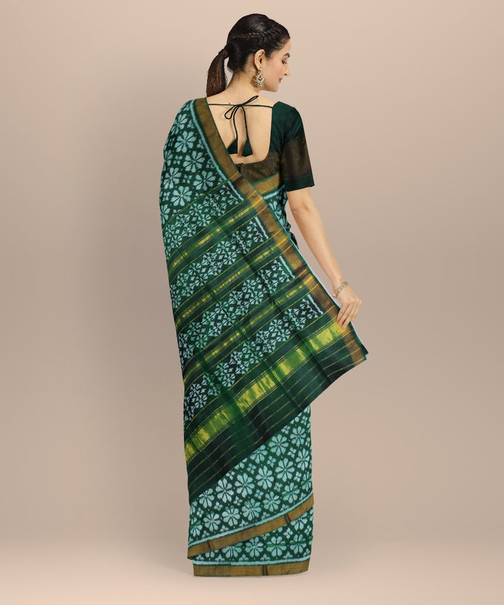 Dark green offwhite silk handwoven patola saree