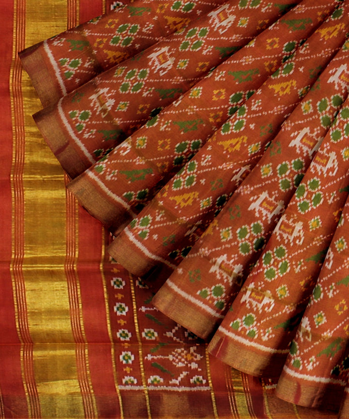 Mustard orange silk handwoven patola saree
