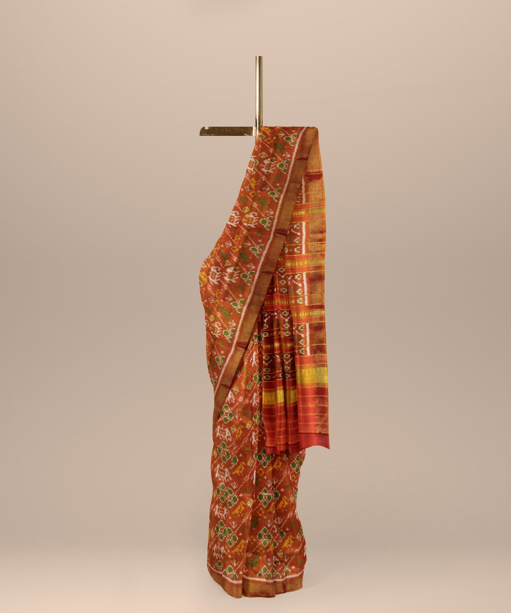 Mustard orange silk handwoven patola saree