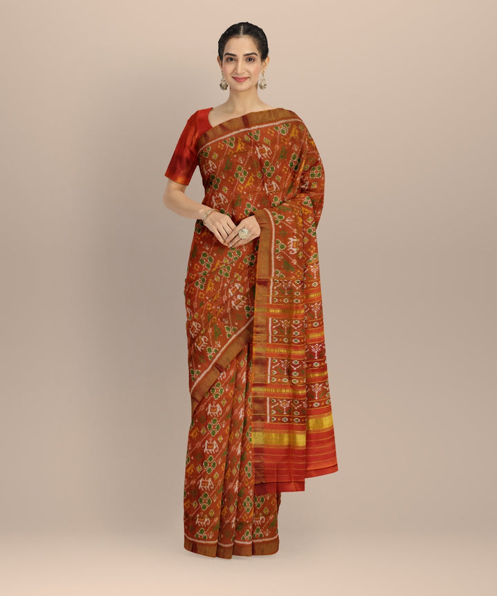 Mustard orange silk handwoven patola saree