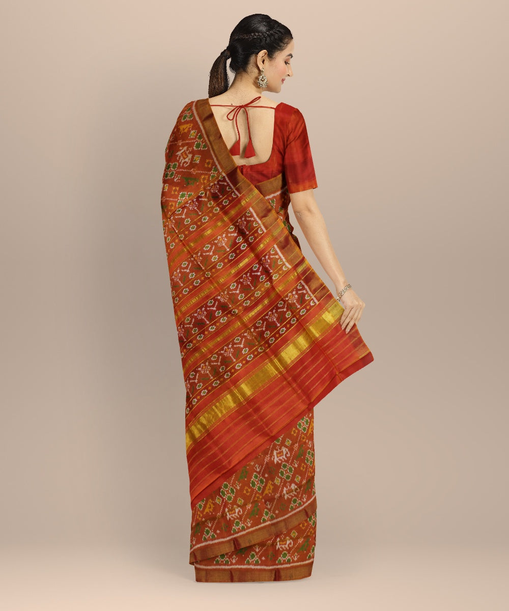 Mustard orange silk handwoven patola saree