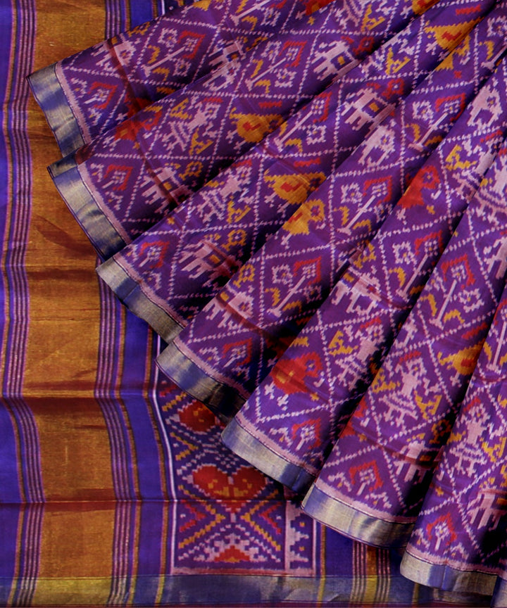 Purple golden silk handwoven patola saree