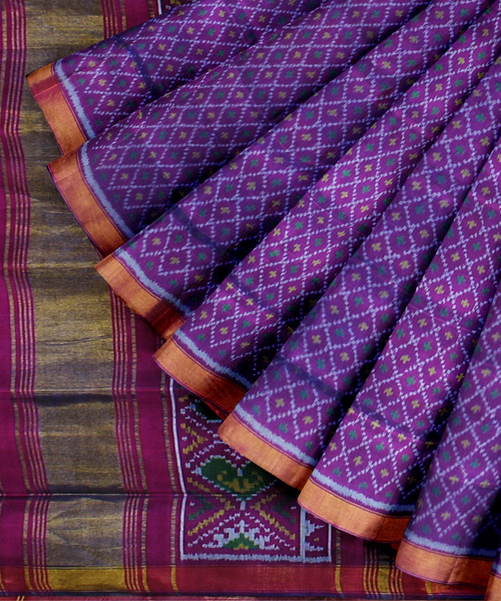 Purple pink silk handwoven patola saree