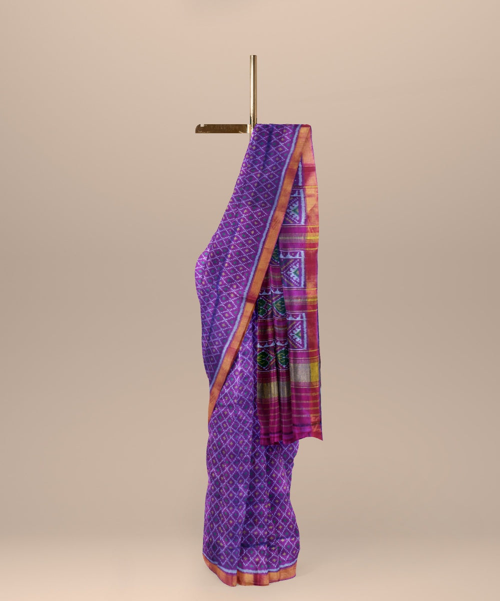 Purple pink silk handwoven patola saree