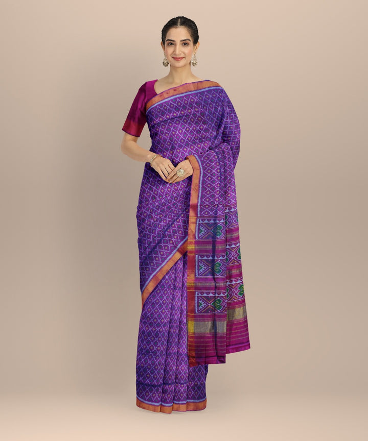 Purple pink silk handwoven patola saree