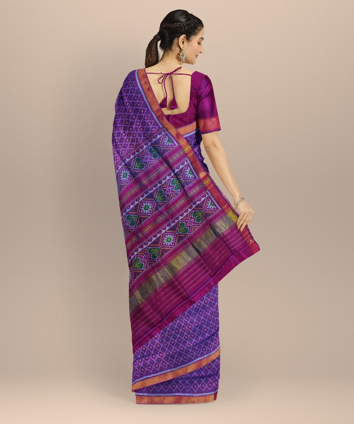 Purple pink silk handwoven patola saree