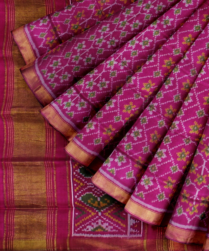 Pink brown silk handwoven patola saree