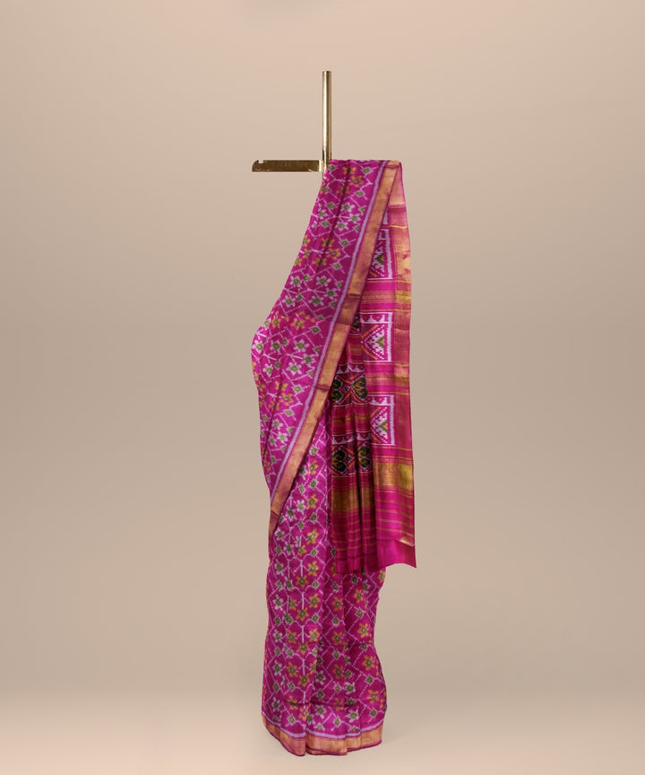 Pink brown silk handwoven patola saree