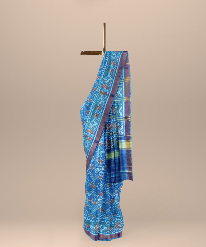Sky blue beige silk handwoven patola saree