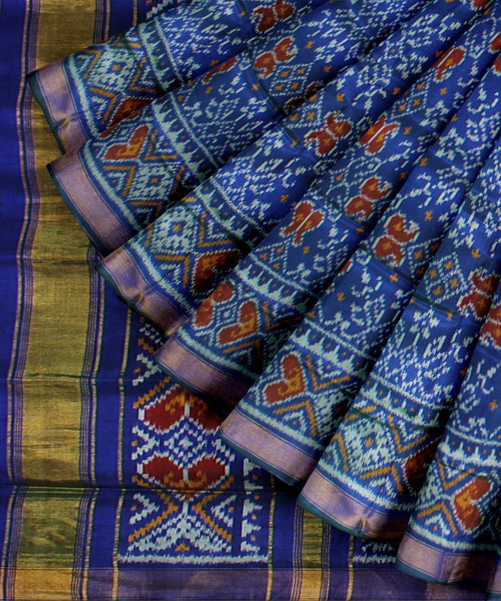 Navy blue golden silk handwoven patola saree