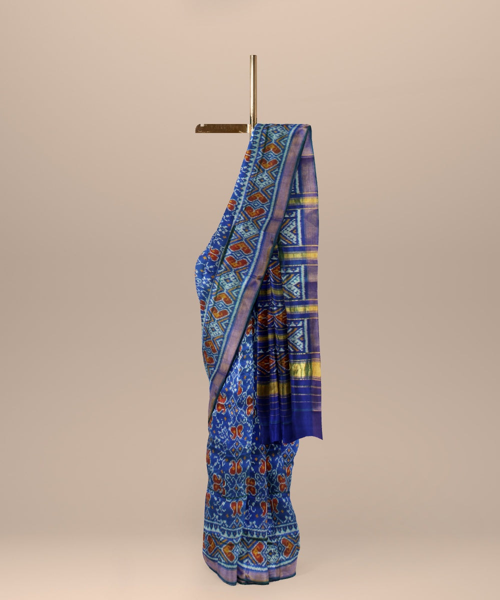 Navy blue golden silk handwoven patola saree