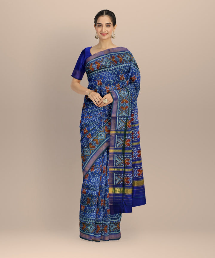Navy blue golden silk handwoven patola saree